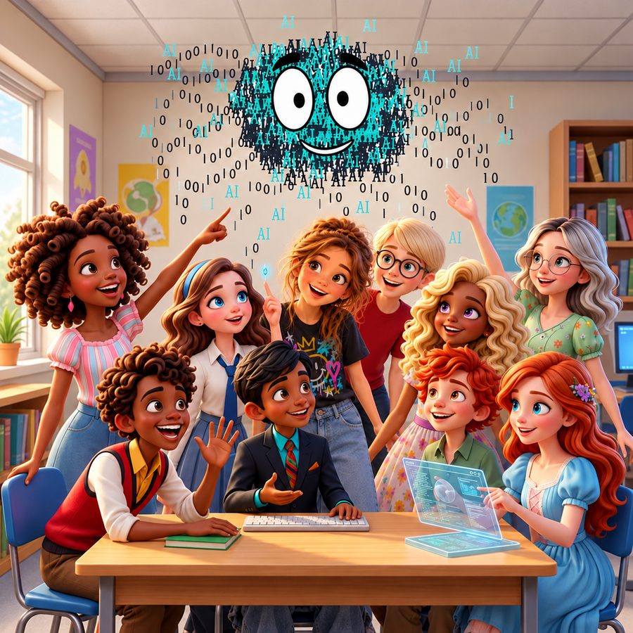 The eleven friends and the AI cloud in their classroom