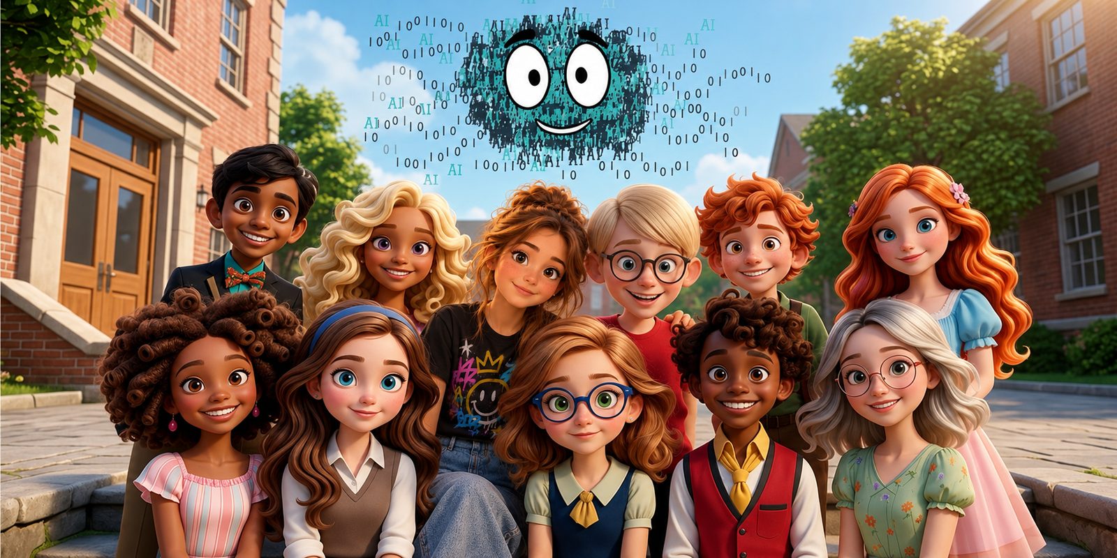All eleven friends together with the AI cloud